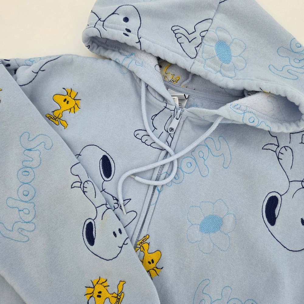 Peanuts Snoopy Woodstock All Over Print Zip‎ Up Hoodie Blue Womens Size M